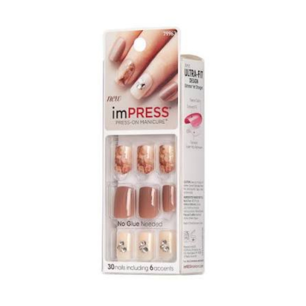 imPRESS Elegant Nude and Gold Press-On Nails "On Fire"